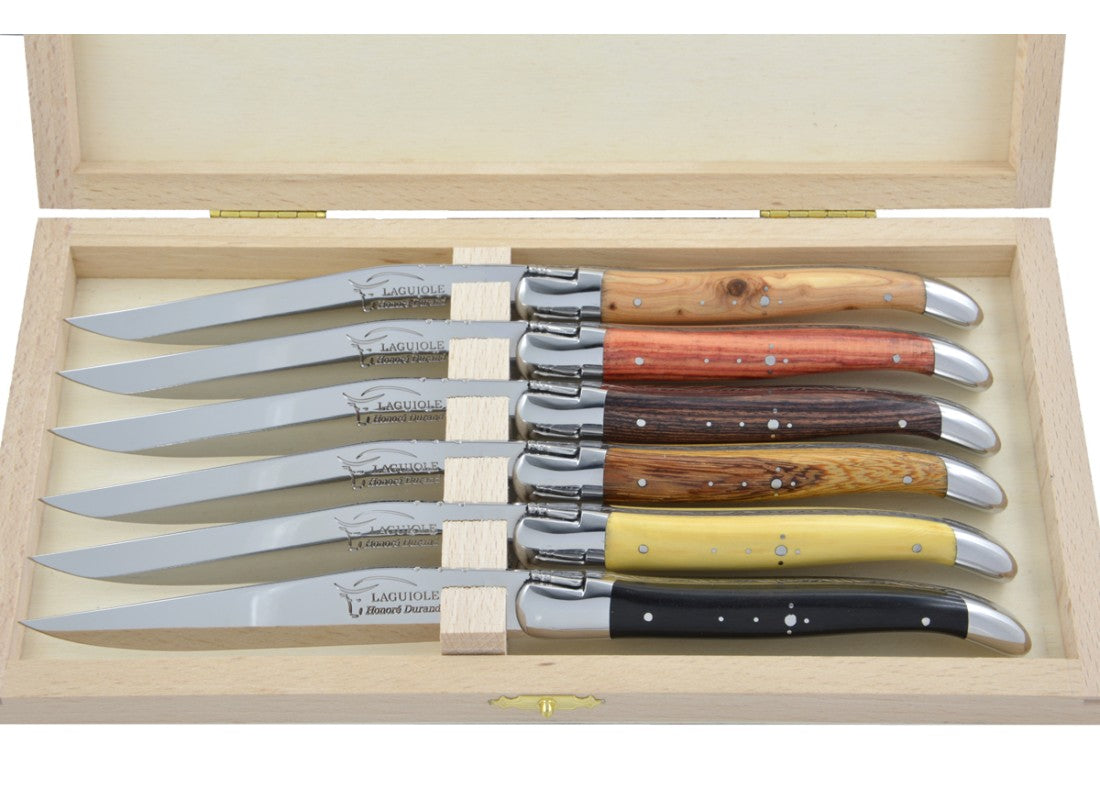 Coffret 6 couteaux de table Laguiole - Bois divers